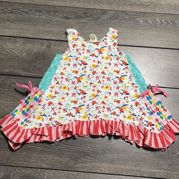 Wild Flowers Floral Asymmetrical Tank w/ Bow Detailed Side Pockets Girls Size 4 - Picture 4 of 8